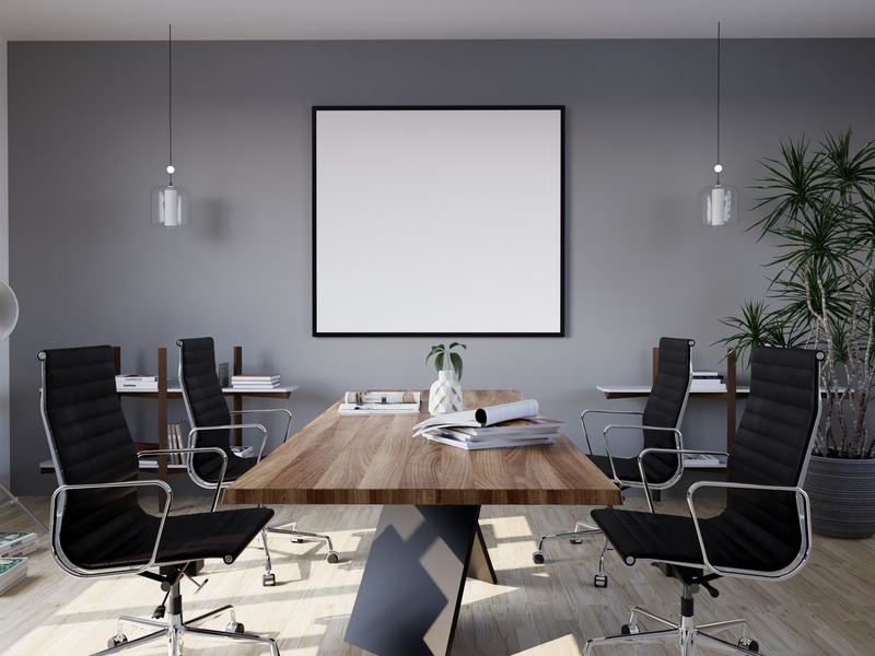 Boardroom table and chairs in a corporate office