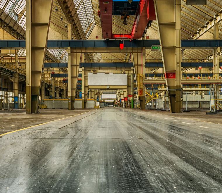 Empty industrial hall after a closure